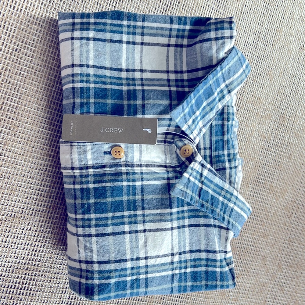 NWT J Crew blue plaid button down shirt
